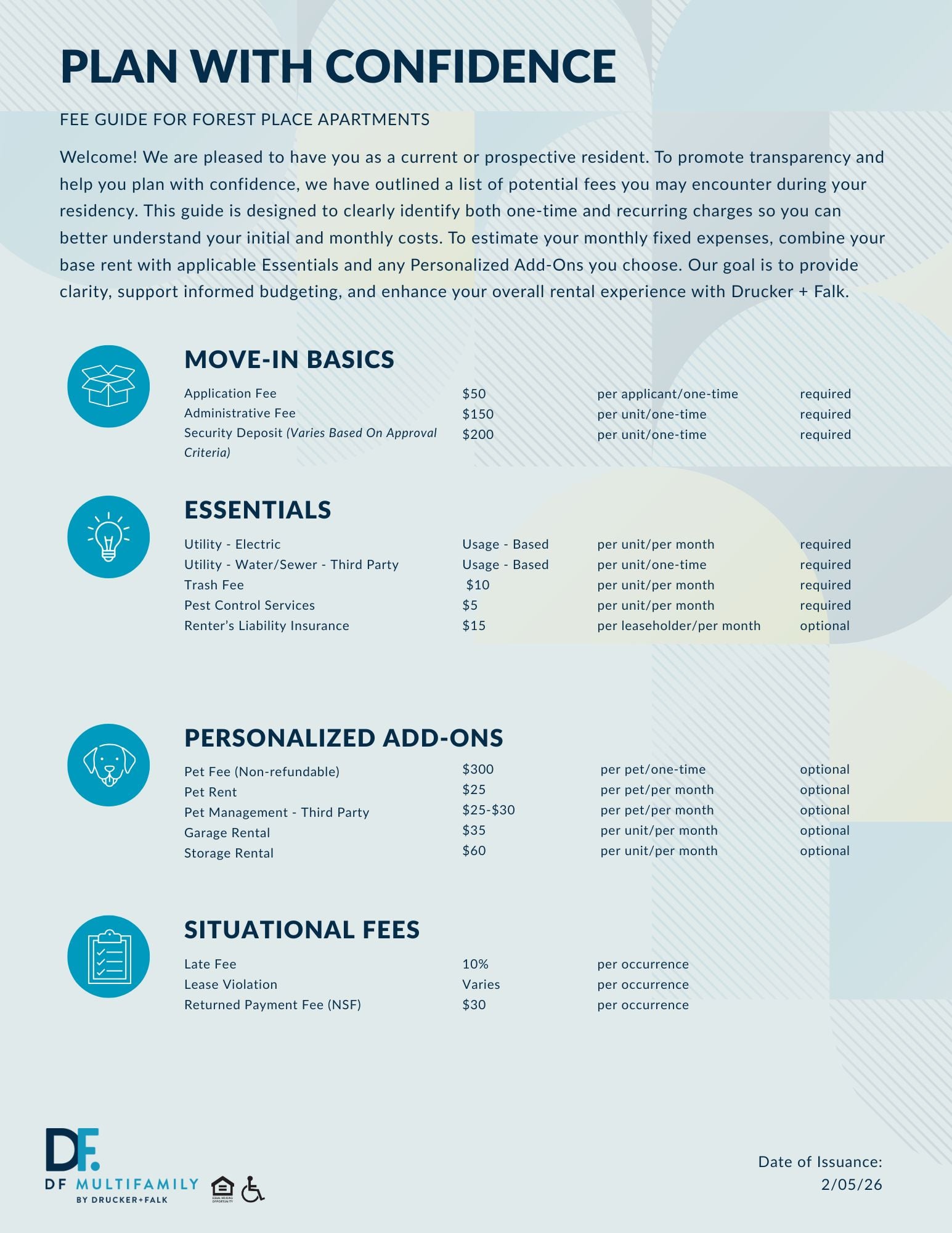 Fee Guide for Axis at PTC - Please call our leasing office for more details